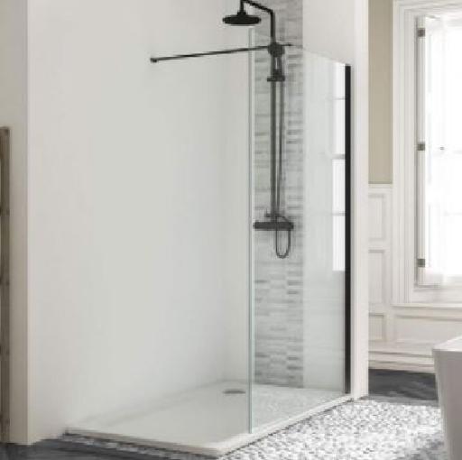 CWR Wetroom Parois fixe 140cm avec barre de stabilisation et profilémural noir mat verre transparent 10mm 535 euros - Waterfront